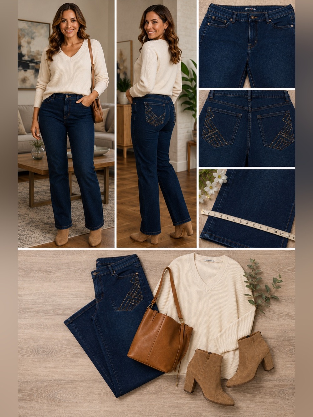 Style & Co Dark Wash Embellished Jeans Straight Leg Denim Pants Women’s Size 12